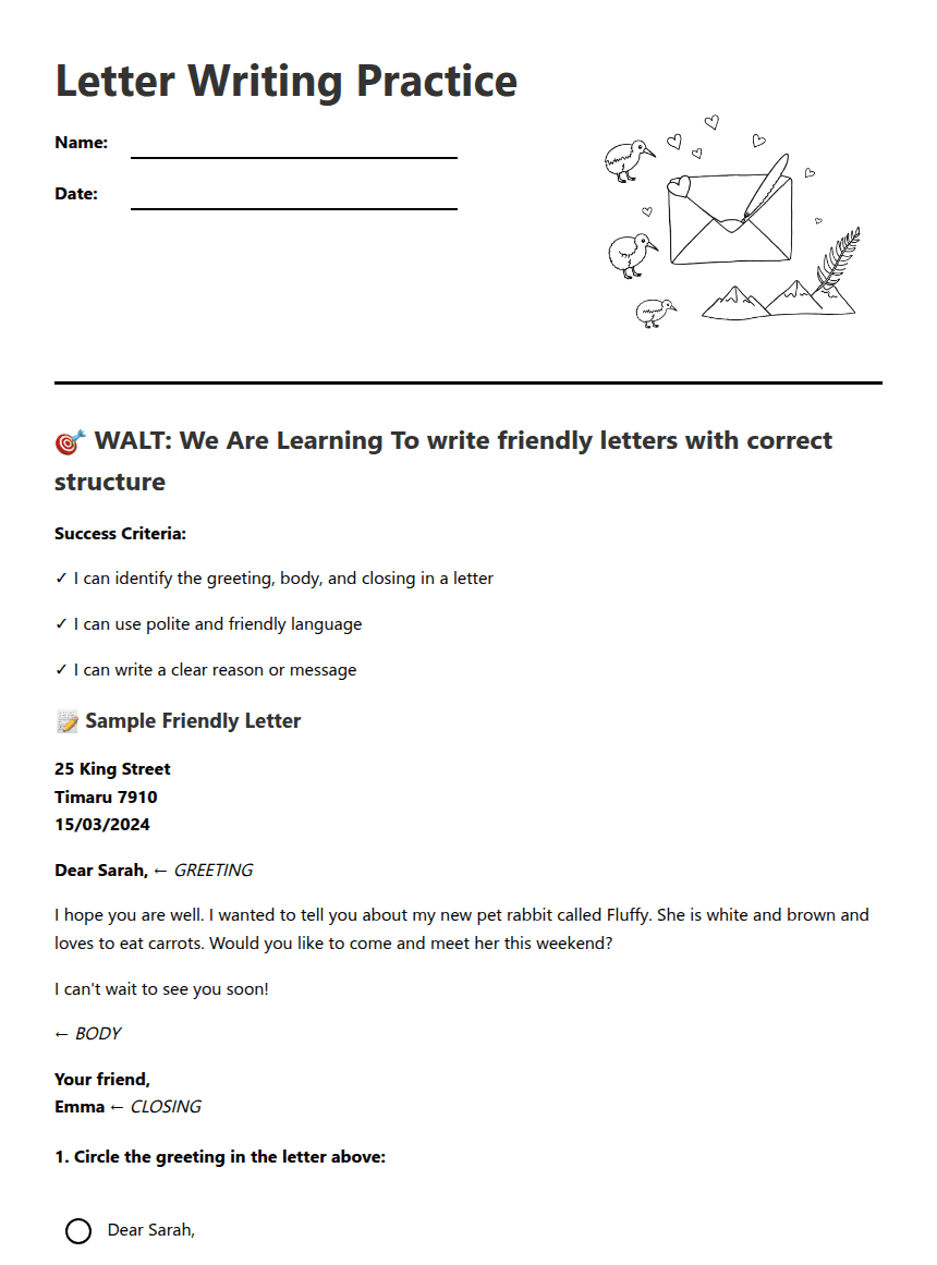 Letter Writing Practice worksheet preview