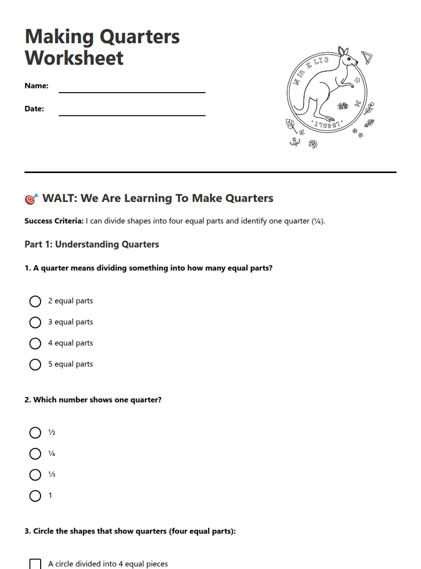 Making Quarters Worksheet