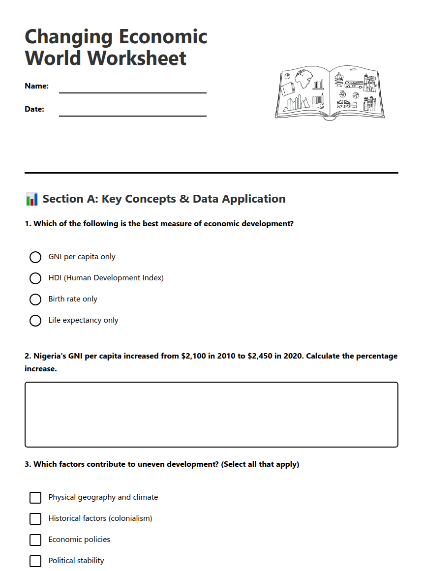 Changing Economic World Worksheet worksheet preview
