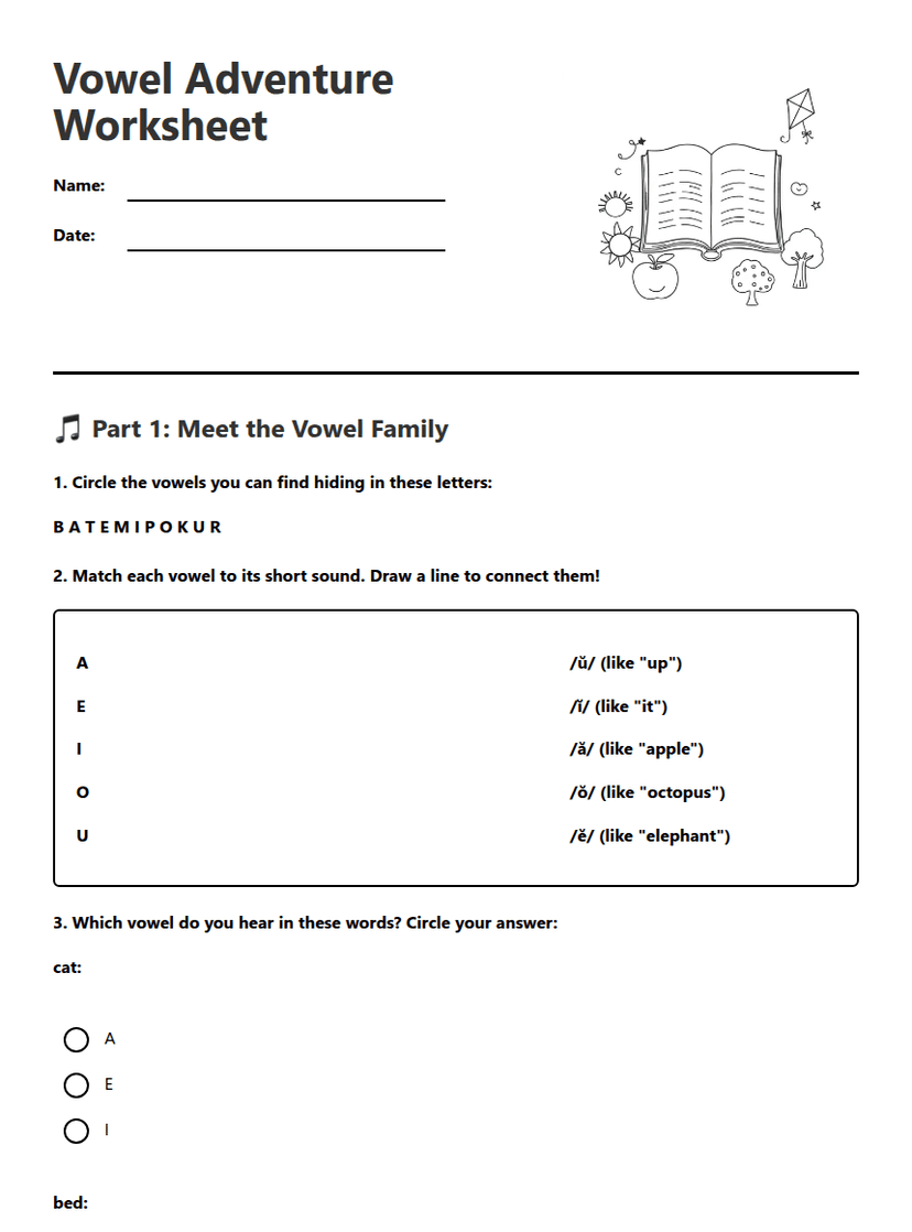 Vowel Adventure Worksheet