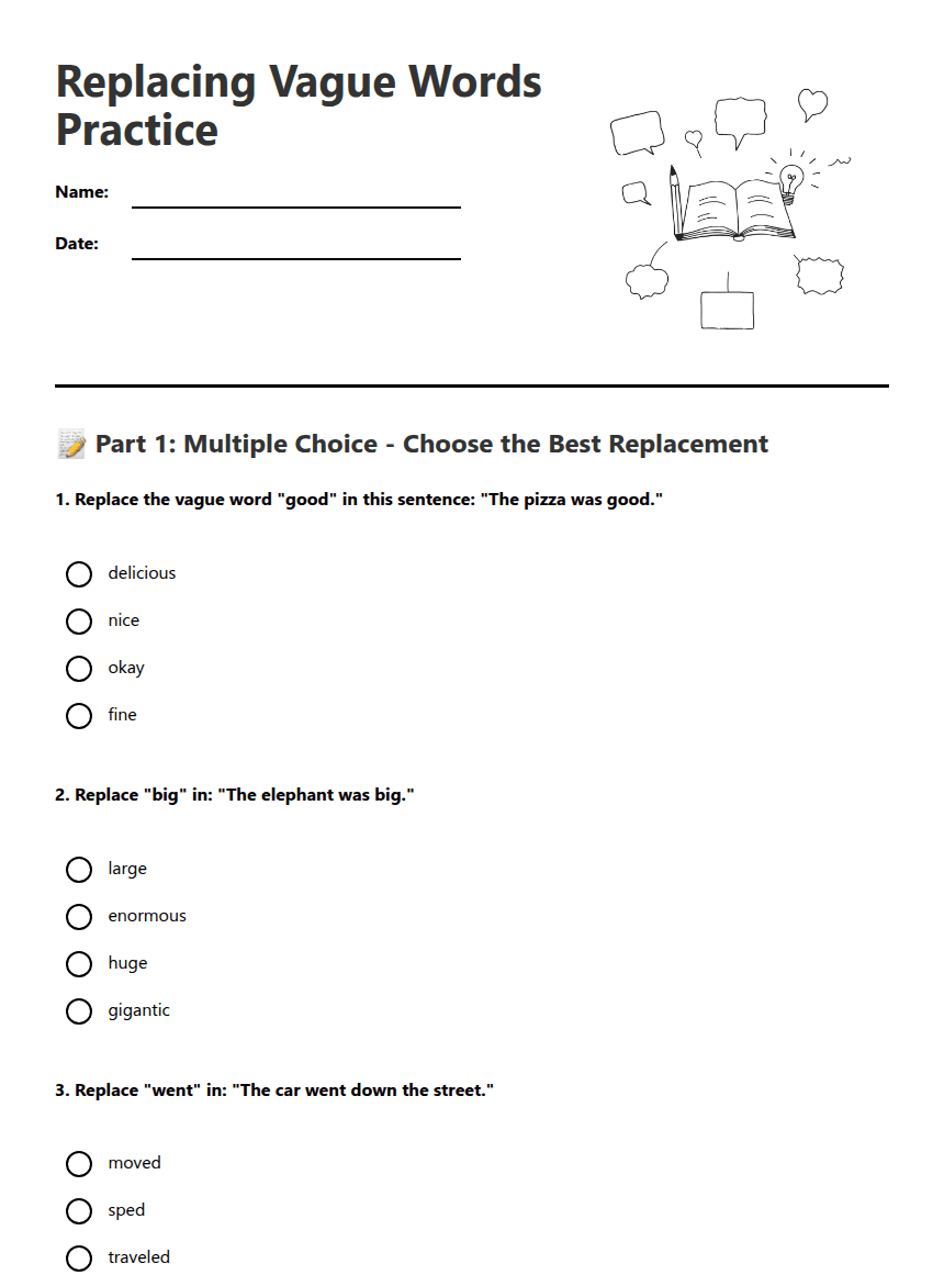 Replacing Vague Words Practice worksheet preview