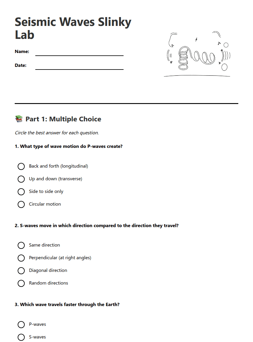 Seismic Waves Slinky Lab worksheet preview