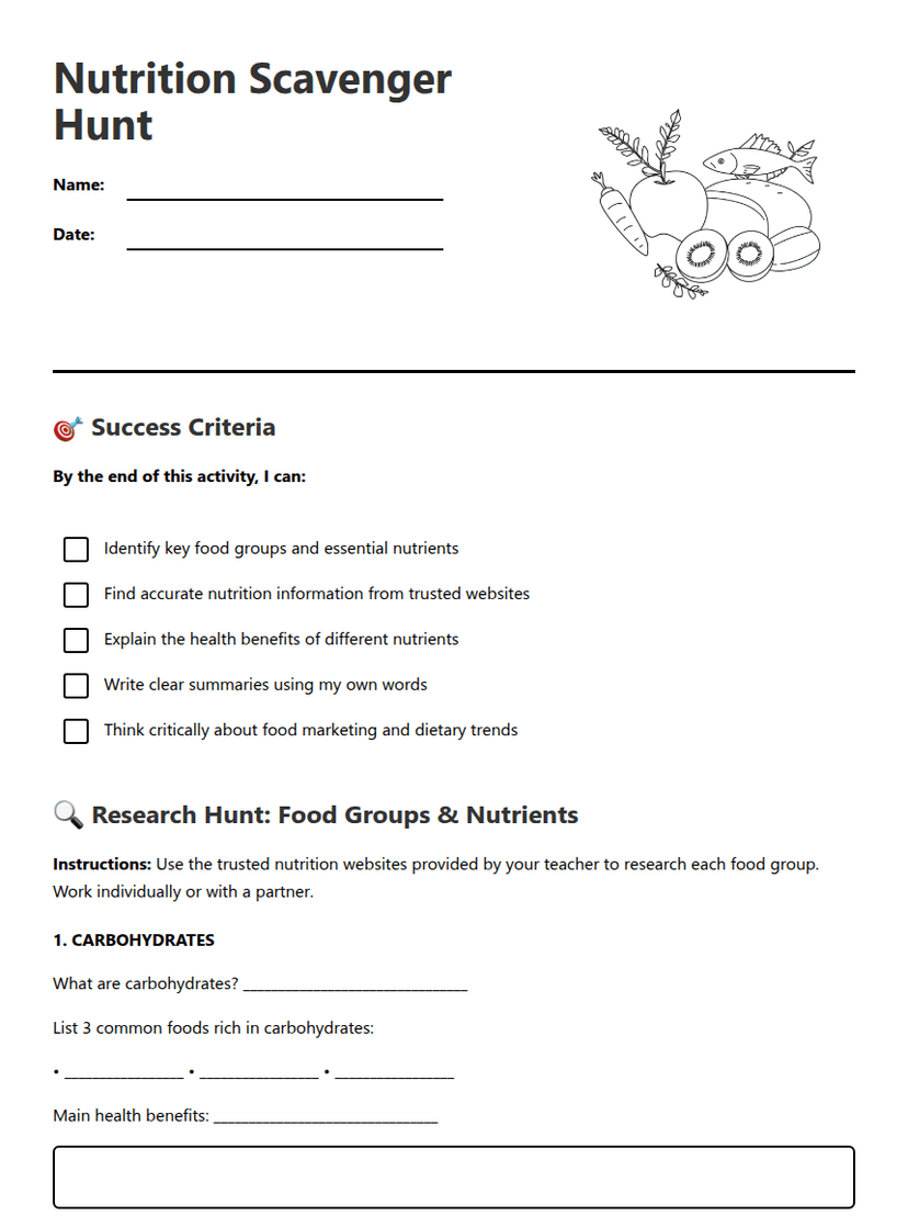 Nutrition Scavenger Hunt