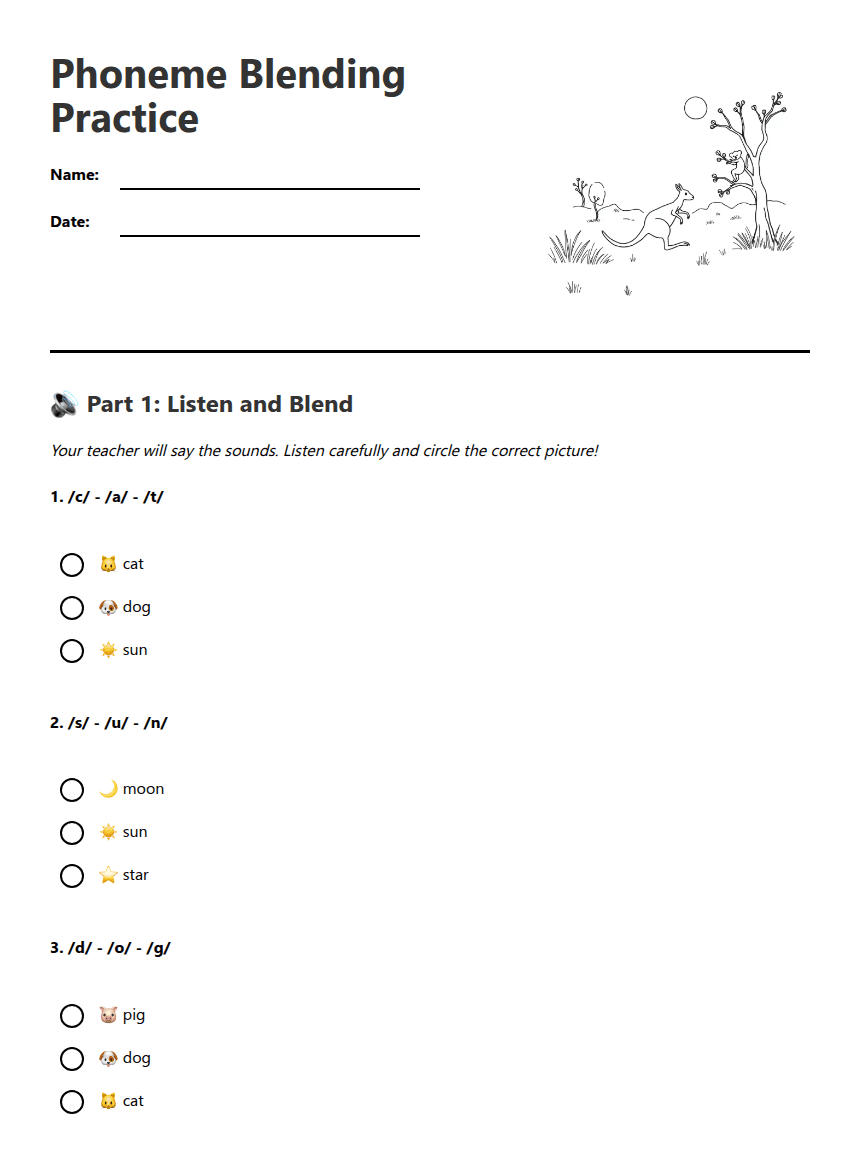 Phoneme Blending Practice worksheet preview