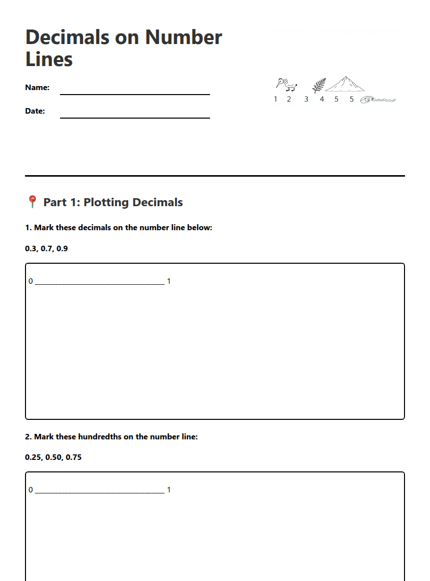 Decimals on Number Lines worksheet preview