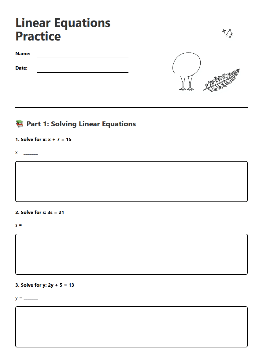 Linear Equations Practice worksheet preview