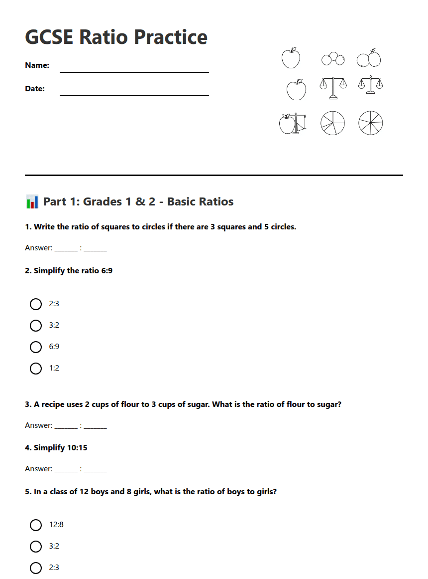 GCSE Ratio Practice worksheet preview