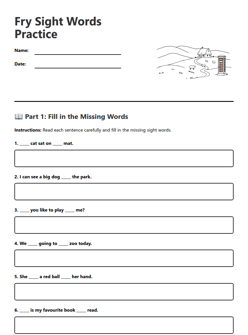 Fry Sight Words Practice worksheet preview
