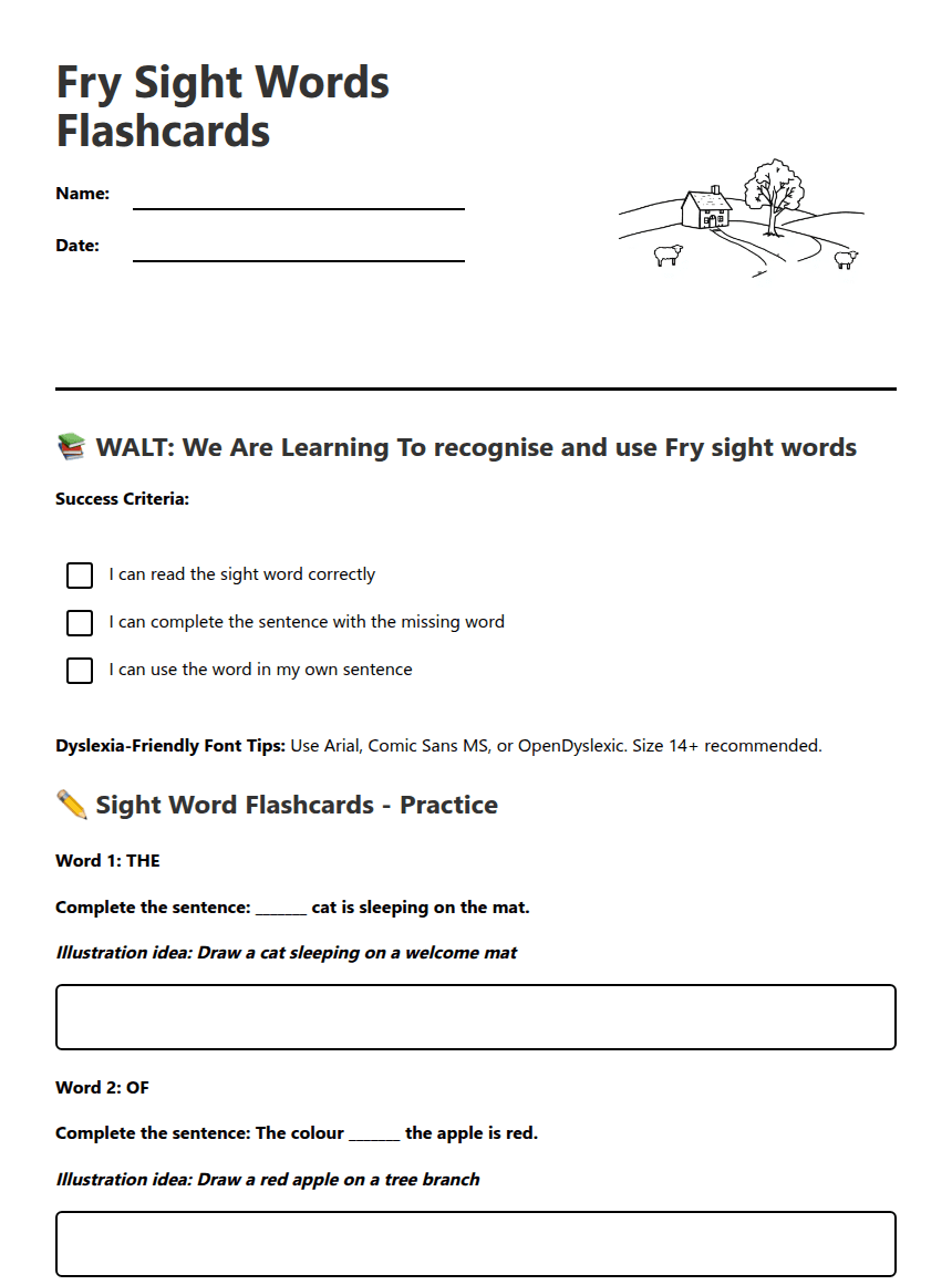 Fry Sight Words Flashcards worksheet preview