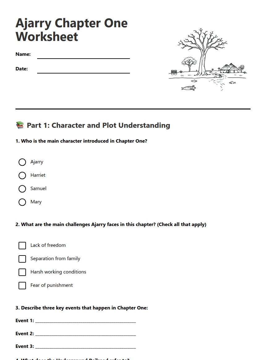 Ajarry Chapter One Worksheet worksheet preview