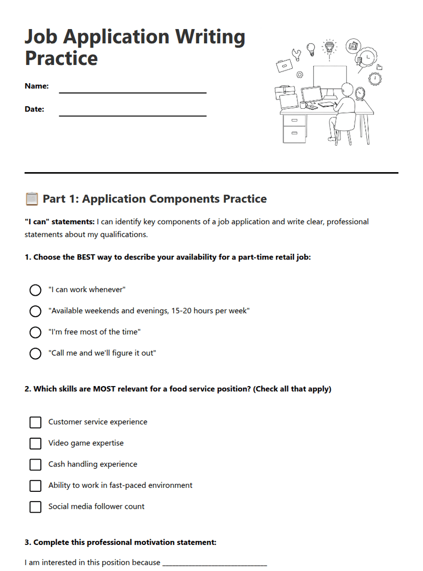 Job Application Writing Practice
