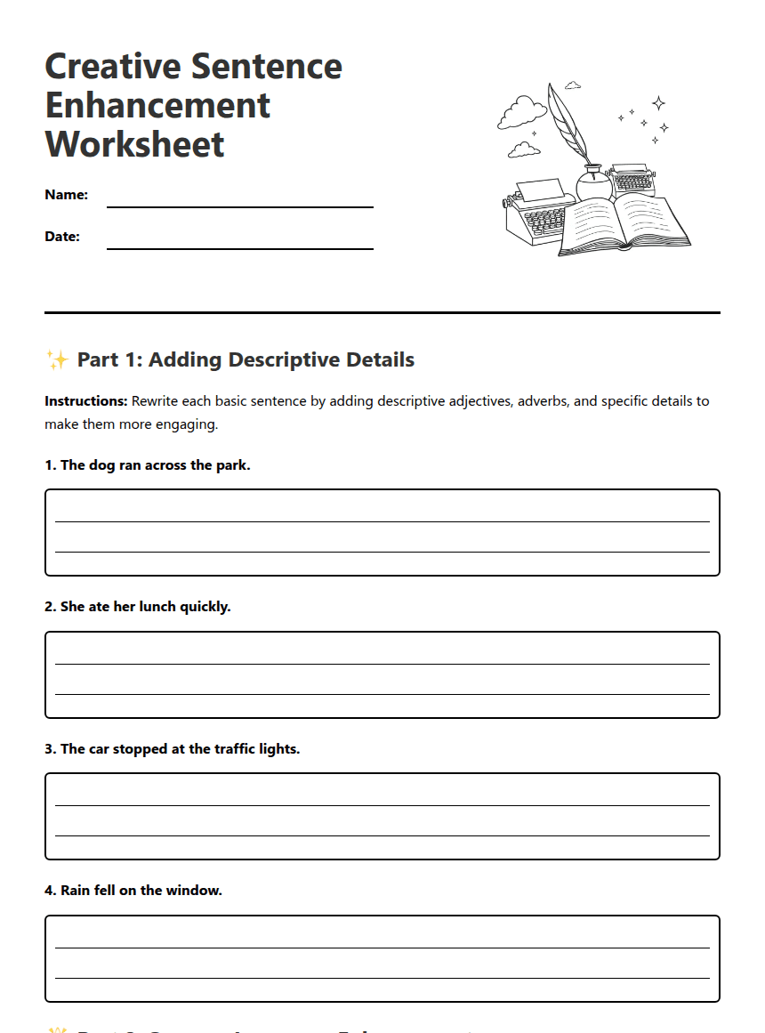 Creative Sentence Enhancement Worksheet worksheet preview