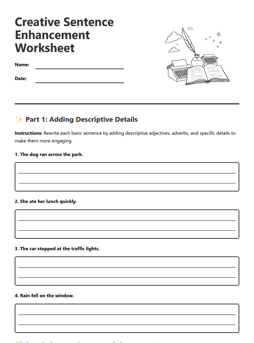 Creative Sentence Enhancement Worksheet