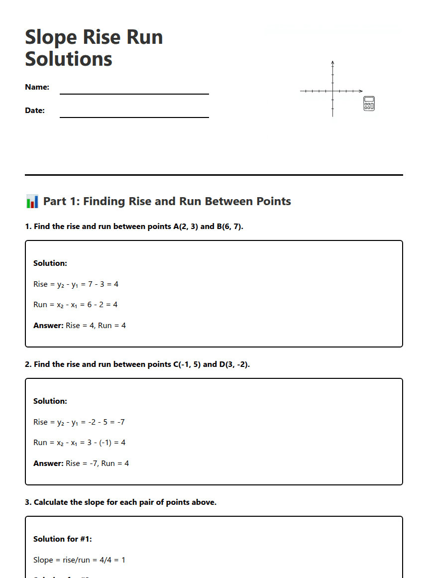 Slope Rise Run Solutions worksheet preview