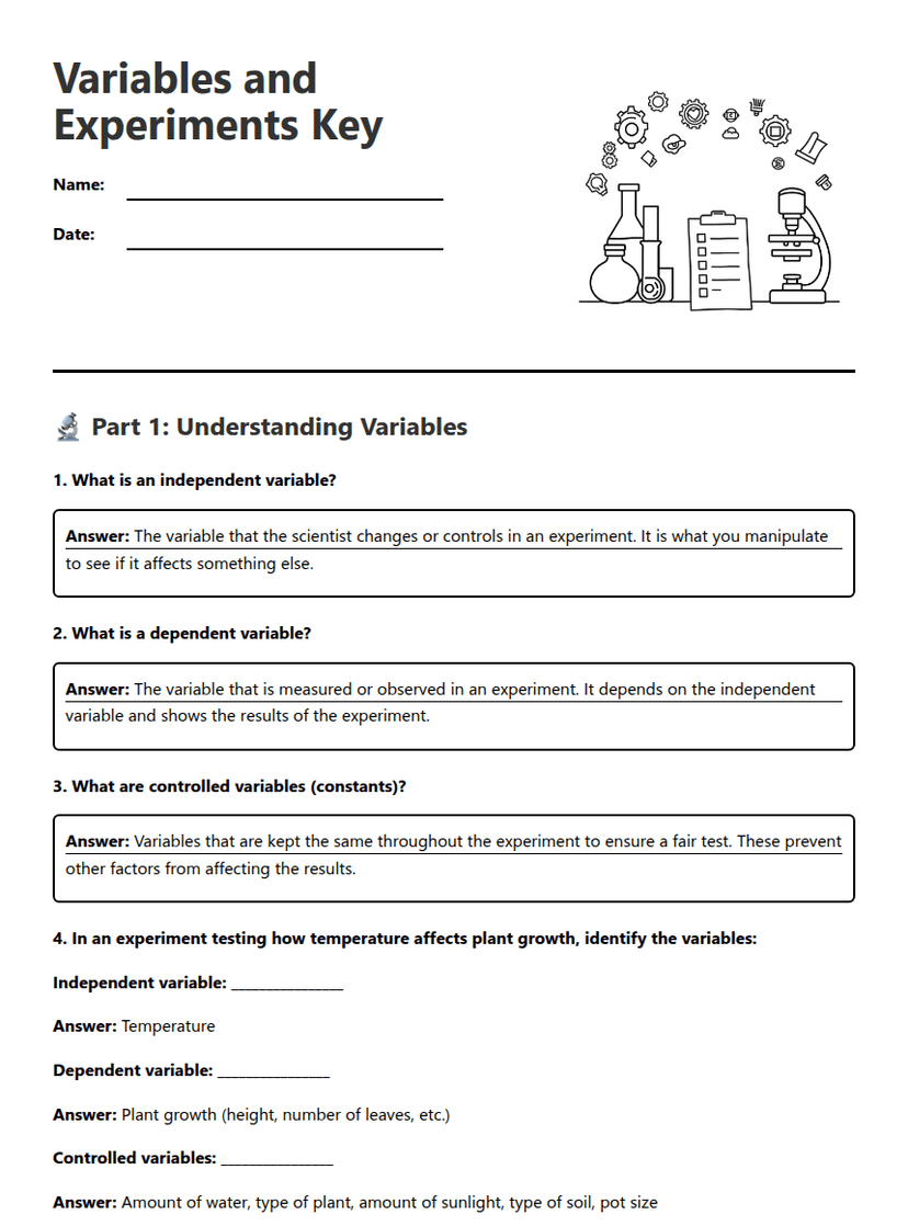 Variables and Experiments Key