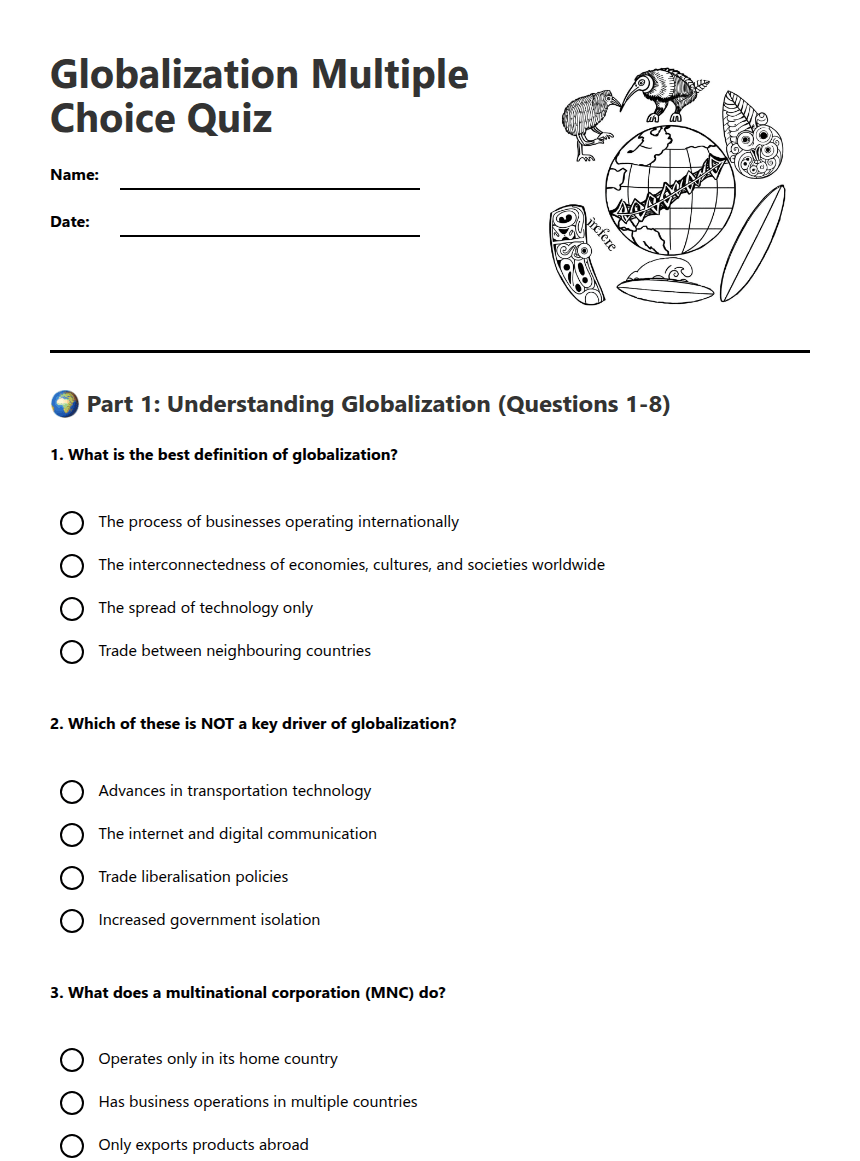Globalization Multiple Choice Quiz worksheet preview