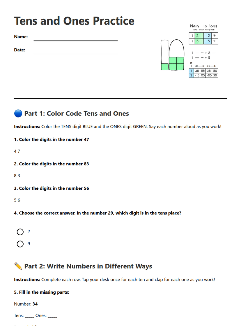Tens and Ones Practice