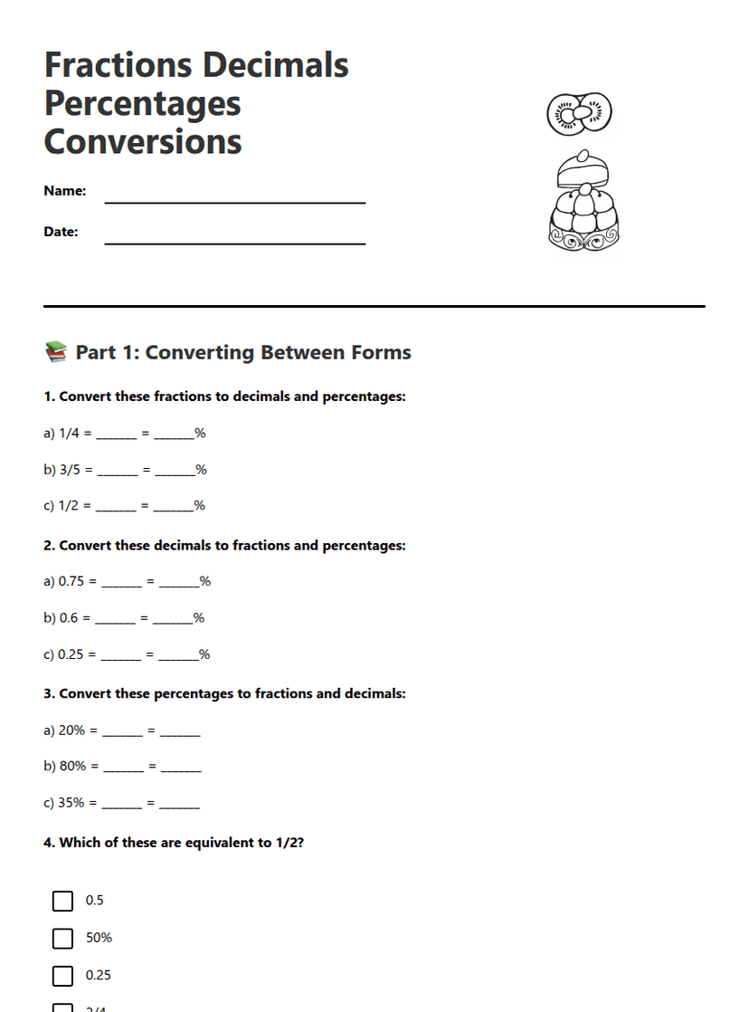 Fractions Decimals Percentages Conversions