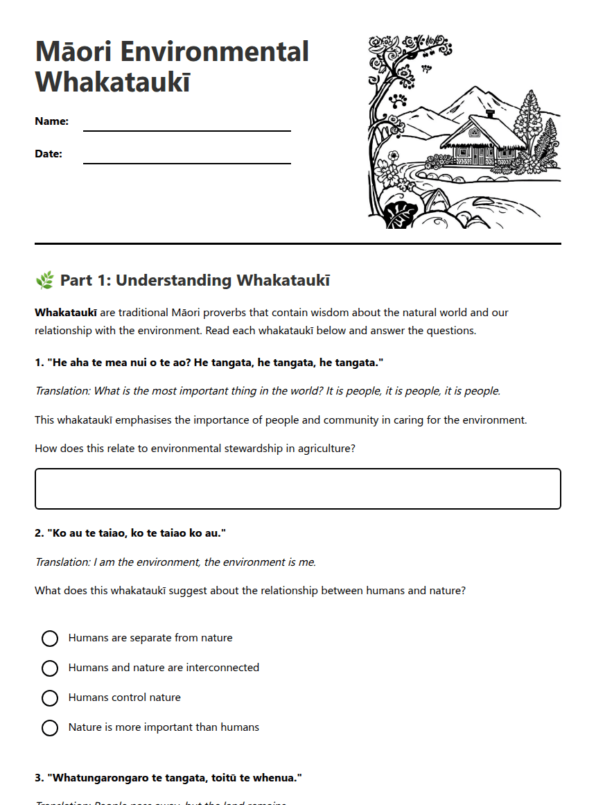 Māori Environmental Whakataukī worksheet preview