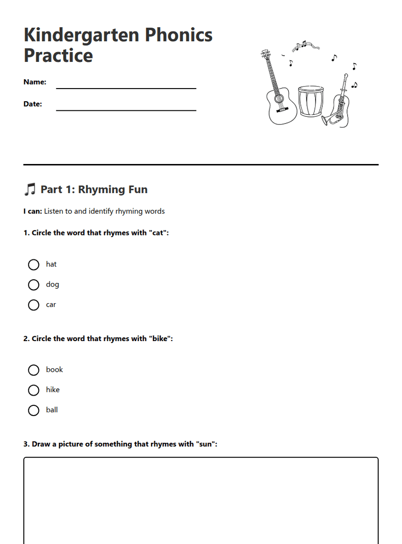 Kindergarten Phonics Practice