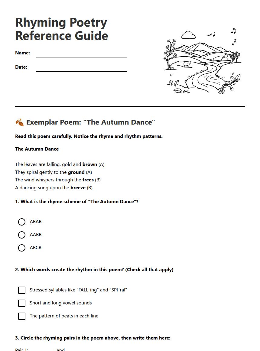 Rhyming Poetry Reference Guide worksheet preview