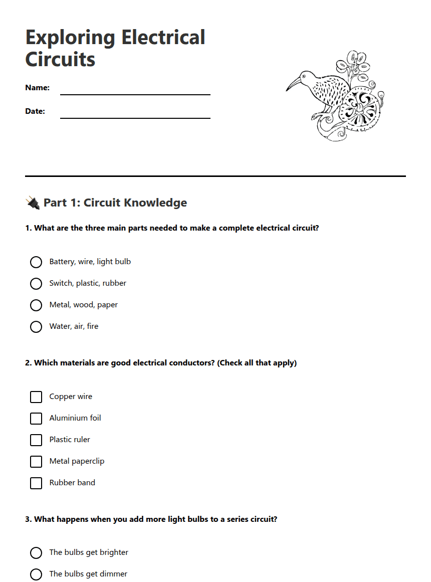 Exploring Electrical Circuits worksheet preview
