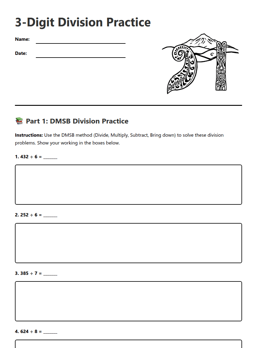 3-Digit Division Practice worksheet preview