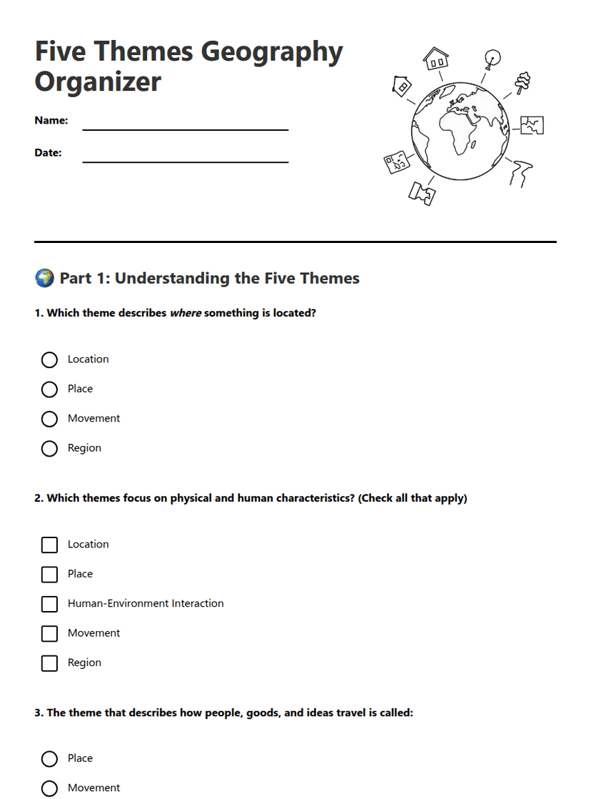 Five Themes Geography Organizer
