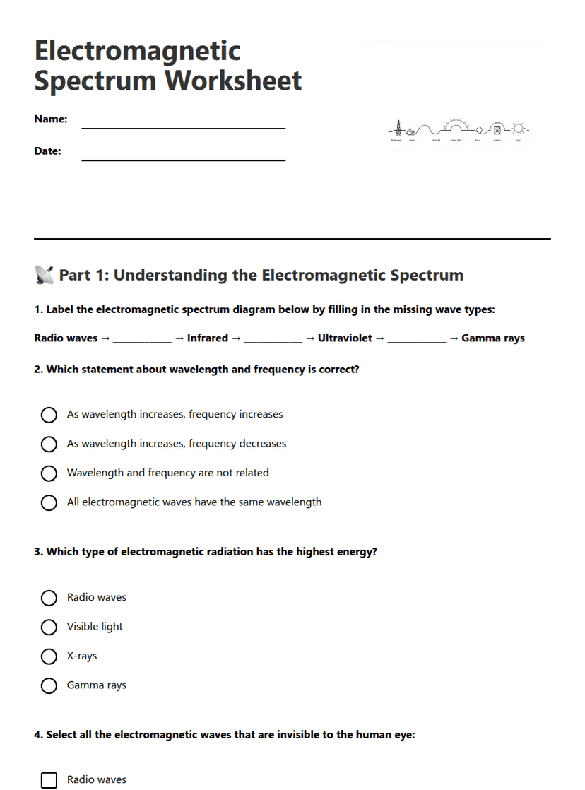 Electromagnetic Spectrum Worksheet