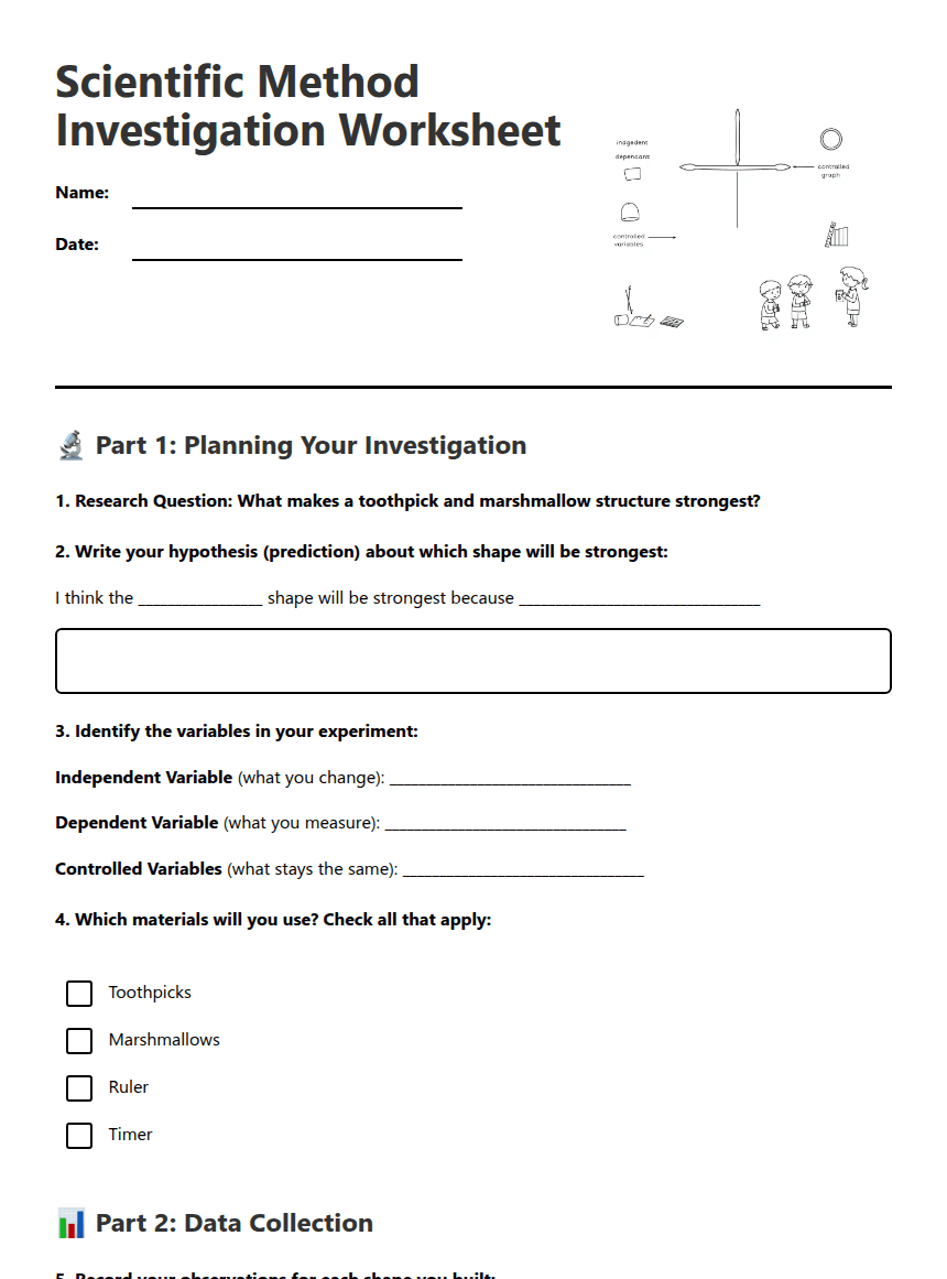 Scientific Method Investigation Worksheet worksheet preview