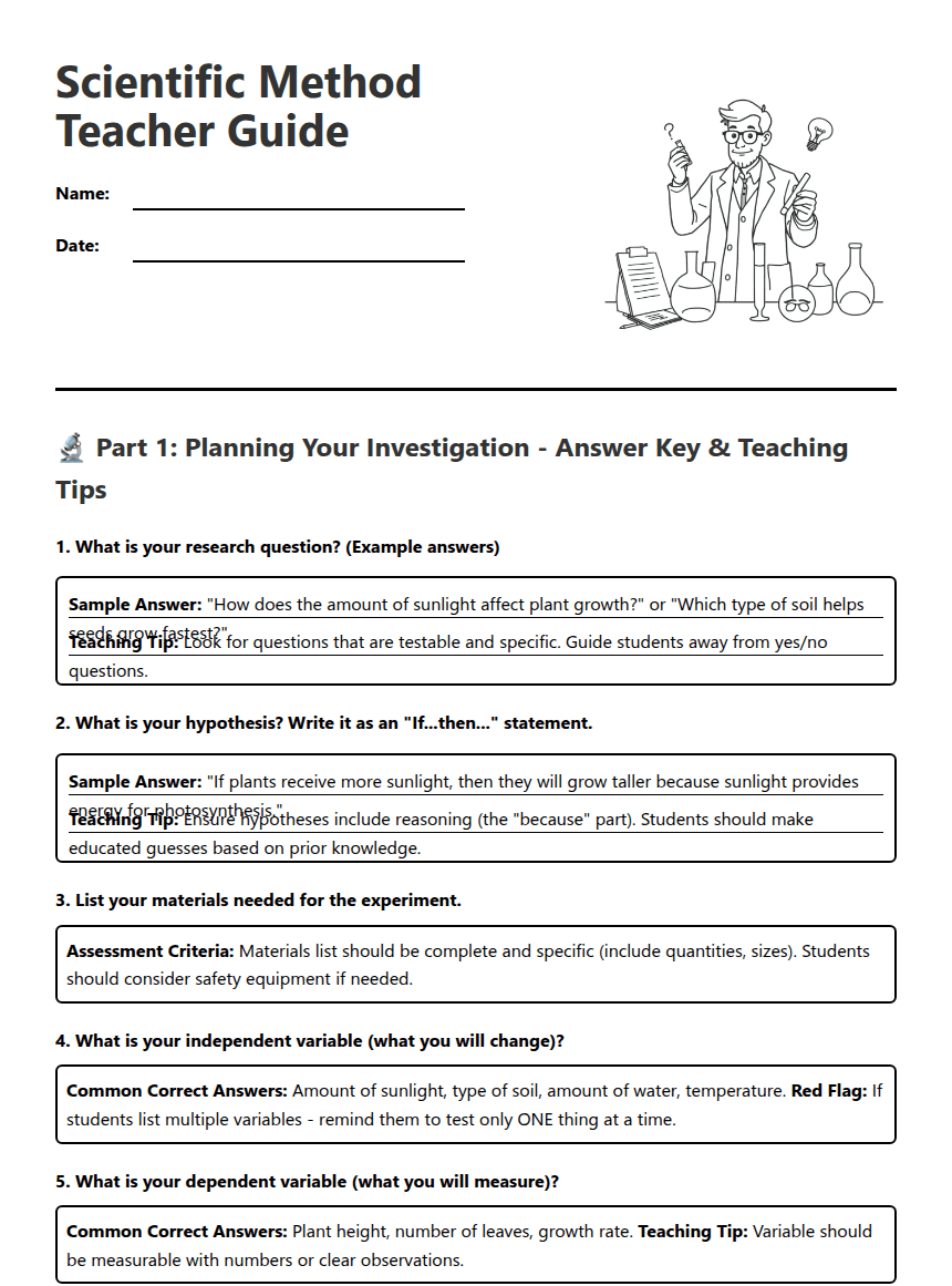 Scientific Method Teacher Guide worksheet preview