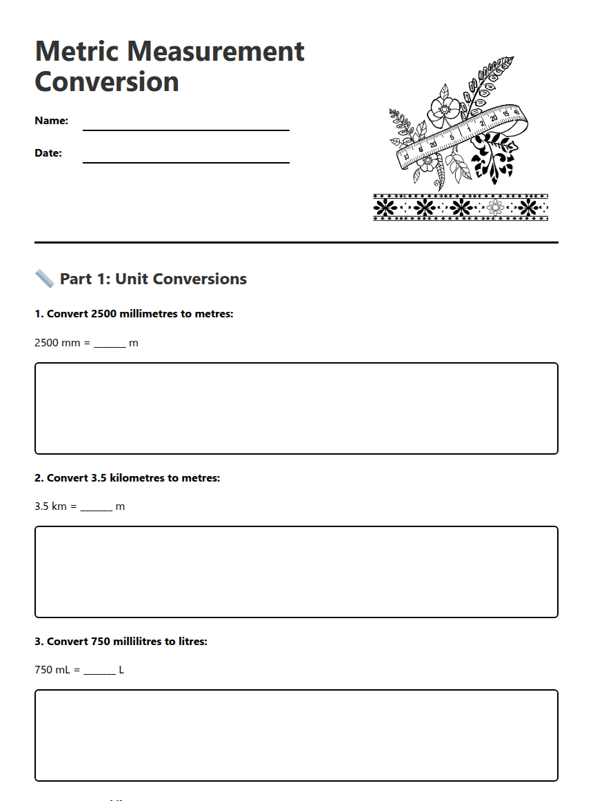 Metric Measurement Conversion worksheet preview