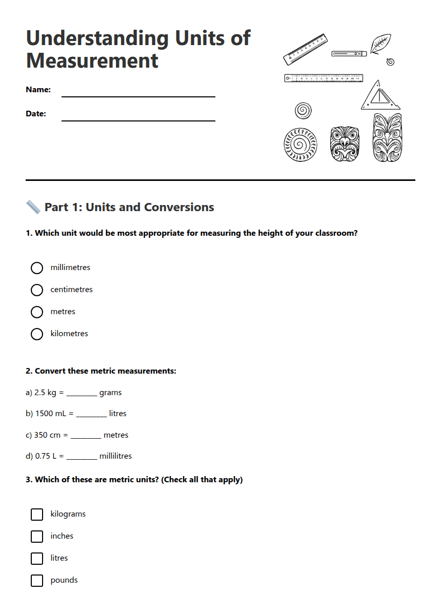 Understanding Units of Measurement worksheet preview