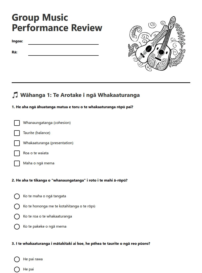 Group Music Performance Review worksheet preview