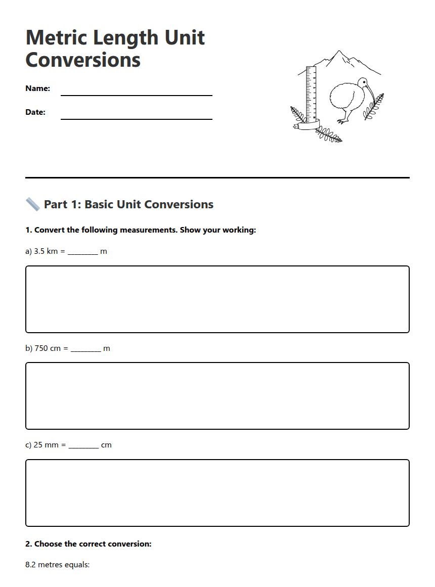 Metric Length Unit Conversions worksheet preview