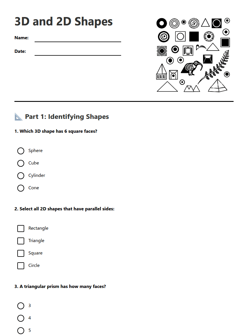 3D and 2D Shapes worksheet preview