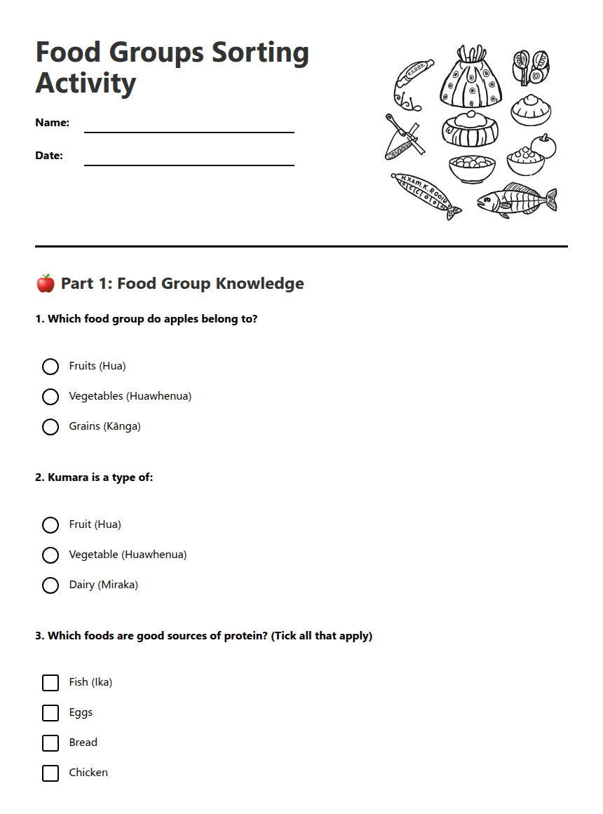 Food Groups Sorting Activity worksheet preview