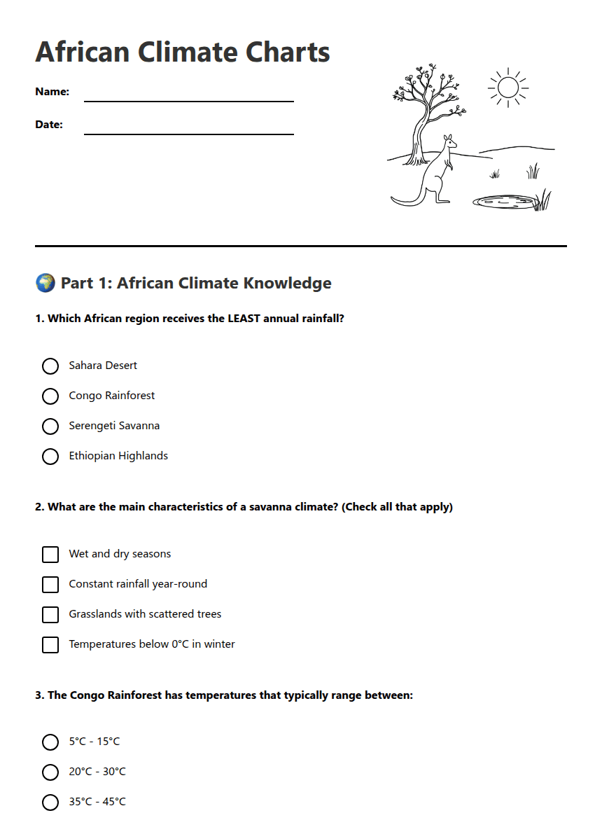 African Climate Charts worksheet preview
