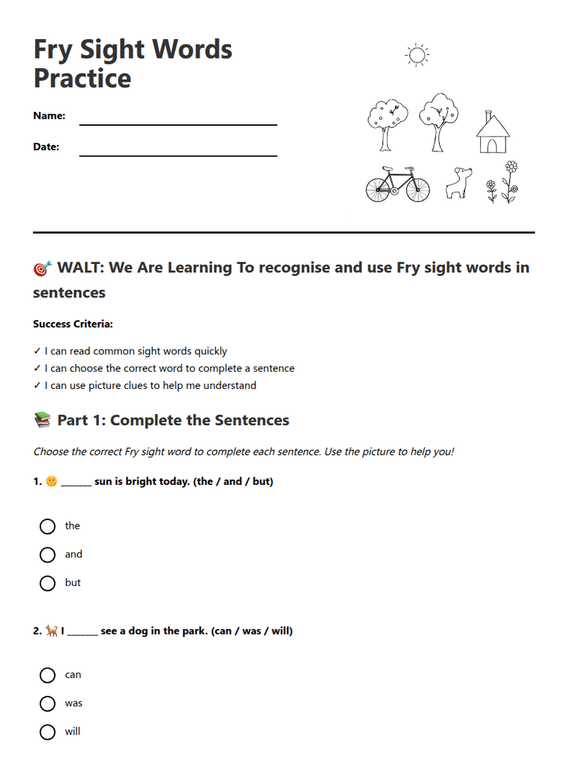Fry Sight Words Practice