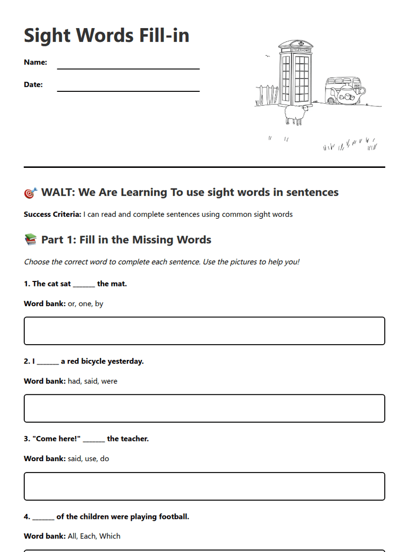Sight Words Fill-in