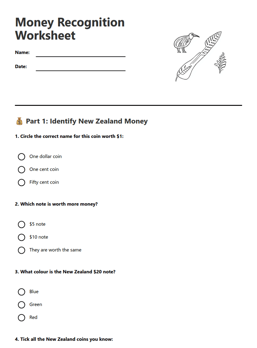 Money Recognition Worksheet