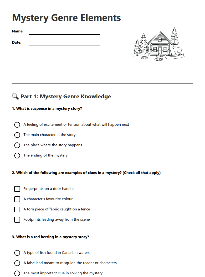 Mystery Genre Elements worksheet preview