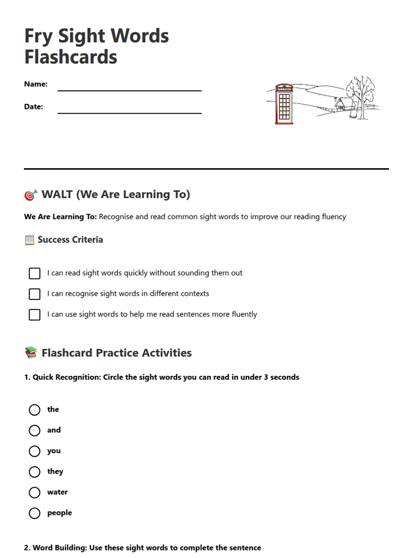 Fry Sight Words Flashcards