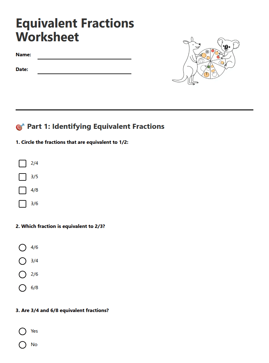 Equivalent Fractions Worksheet worksheet preview