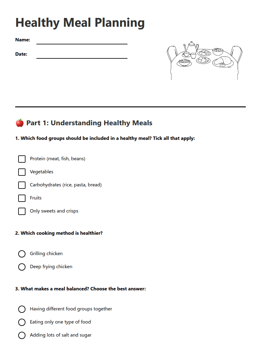 Healthy Meal Planning worksheet preview
