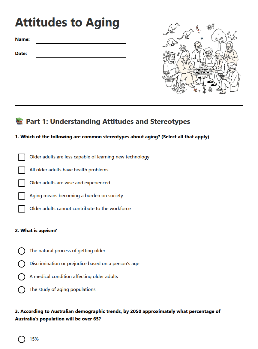 Attitudes to Aging worksheet preview