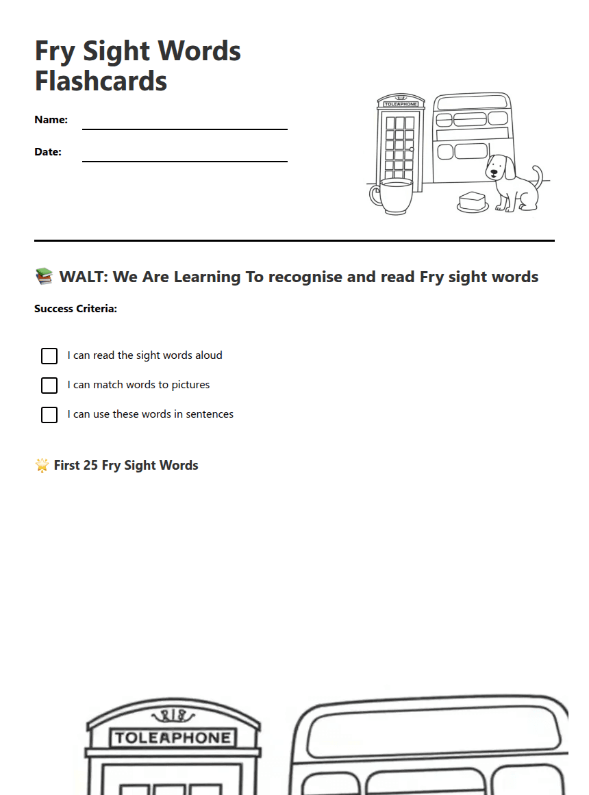 Fry Sight Words Flashcards worksheet preview