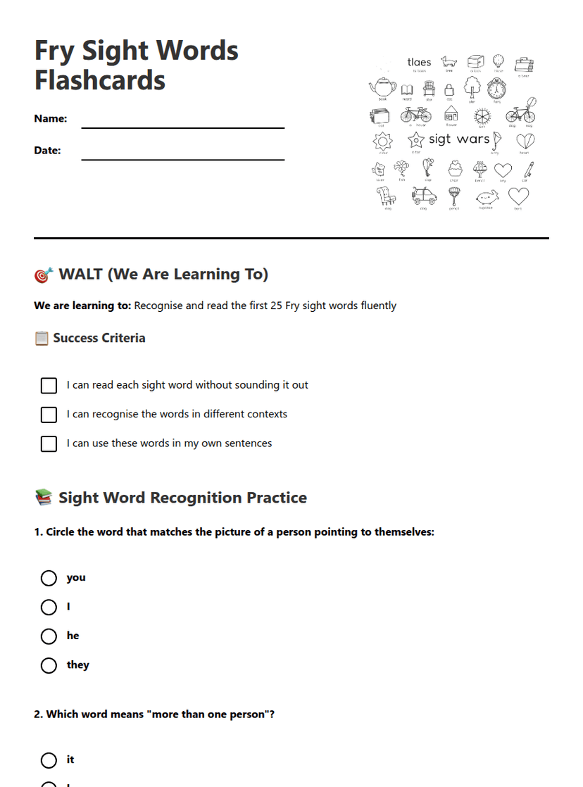 Fry Sight Words Flashcards