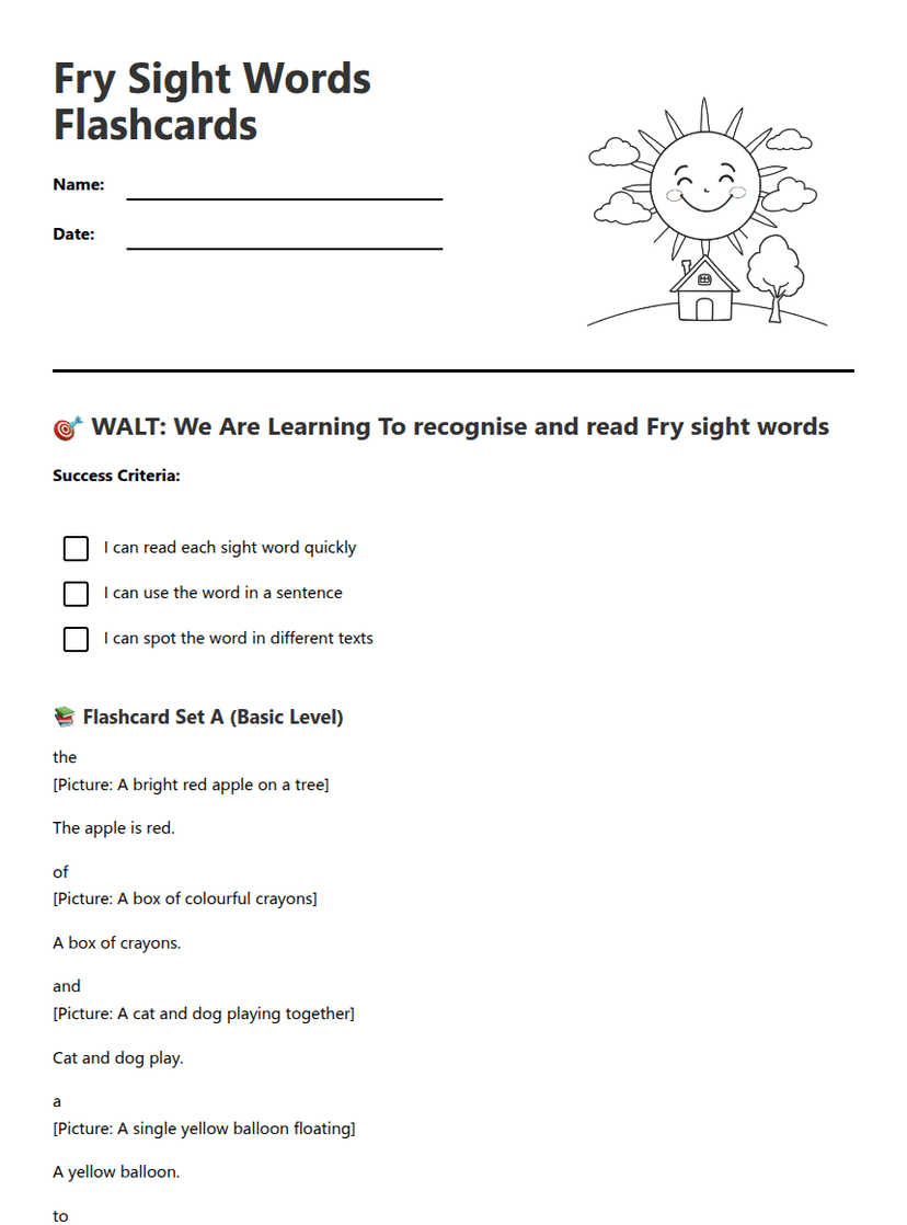 Fry Sight Words Flashcards