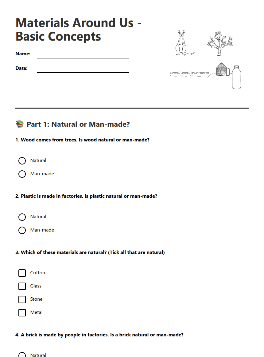 Materials Around Us worksheet preview
